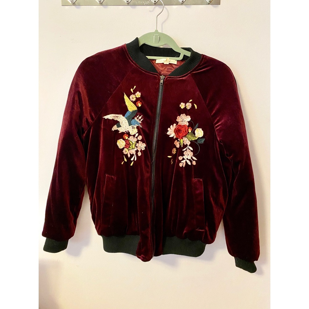 Red Velvety Bomber Jacket